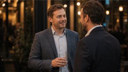 Two men laughing together